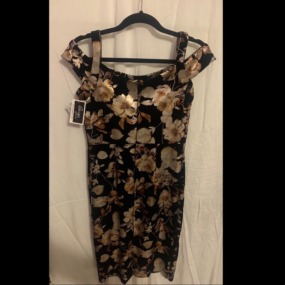 Velour black and champagne floral dress size 4
